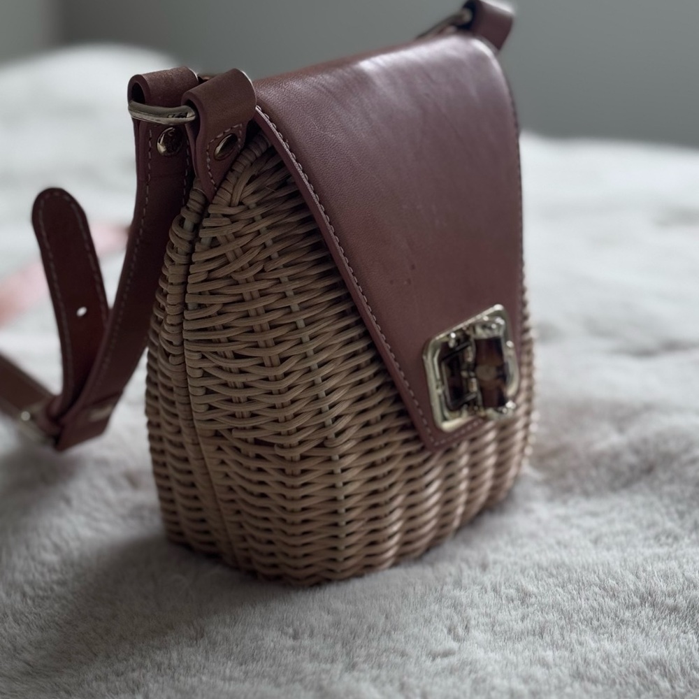 J. McLaughlin Tan and Brown Woven Crossbody Bag